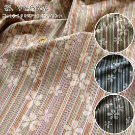 『桜、すとらいぷ。』コットン100％アムンゼンプリント素材：コットン100％　生地幅：約108cm和柄/サクラ/花柄/女の子/キッズ/大人/綿/ハンドメイド/手づくり/バッグ/小物/ウェアー/インテリア/