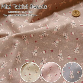 『Mini Rabbit Sweets≪ミニラビットスイーツ≫』コットン100％オックスプリント素材：コットン100％　生地幅：約110cmうさぎ/お菓子/キッズ/女の子/綿/生地/入園/入学/小物/ウェアー/インテリア/ハンドメイド/手づくり/