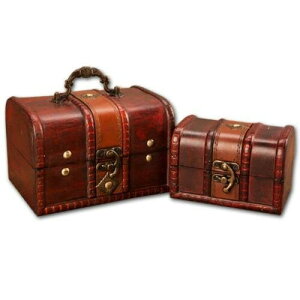 PLEAVIT 宝箱 アンティーク レトロ 宝石箱 木箱 ジュエリー アクセサリー 小物入れ 収納 海賊 大小セット