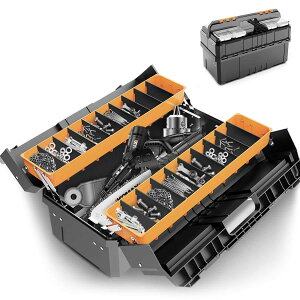 ツールボックス 大容量 工具箱 2段 折りたたみ式 工具収納ケース 両開き 工具入れ 取っ手付 金具 収納ボックス システム収納BOX タックルボックス 積み重ね収納