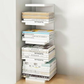 期間限定5％OFFクーポン 本棚 ブックスタンド 書架 メタルブックタワー マガジンラック マガジンスタンド フロアタイプ見えない本棚 コーナー吊シンプル書棚 リビングルーム ホームオフィス 書斎 (ホワイト 4段)