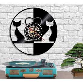 新品 壁掛け時計 アナログ掛け時計 猫レコード型 黒猫オシャレ 黒 インテリアデザイン ディスプレイ ホームクロック