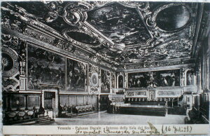 1928年発行のイタリアのべネツィアの風景の絵はがきお部屋のインテリアにイタリアのアンティークショップで見つけた絵ハガキと切手と雑貨