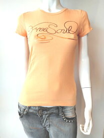 在庫処分品 FREESOUL フリーソウル イタリア製 インポート ロゴプリント 半袖Tシャツ レディース (オレンジ)