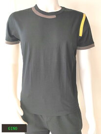 gino日本製 切り替え 半袖Tシャツ カットソー メンズ トップス (ブラック)