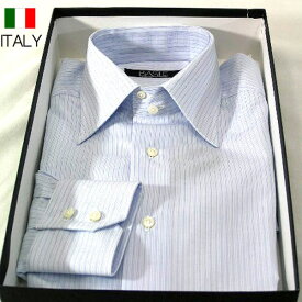 イタリア製 BASILE インポート ドゥエ セミワイド襟 ストライプシャツ ドレスシャツ （ブルー） バシーレ