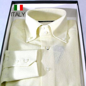 イタリア製 BASILE インポート ドゥエ ボタンダウン セミワイド襟 シャツ ドレスシャツ （イエロー） バジーレ