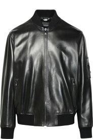 Versace ジャケット ブラック レザー ボンバー ジャケット