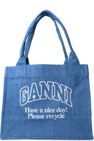 Ganni トートバッグ ブルーのリサイクルコットン製「easy」ショッピングバッグ