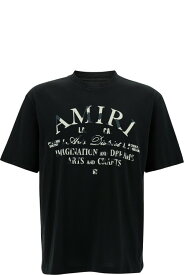 AMIRI シャツ コットンマンのディストレストアートディストリクトプリント付きブラックTシャツ