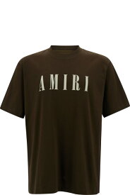 AMIRI シャツ コットンマンのコントラストロゴプリント付きブラウンTシャツ