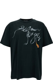 Palm Angels シャツ コットンマンのフォギーロゴプリント付きブラッククルーネックTシャツ