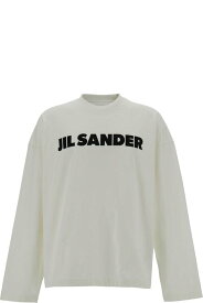 Jil Sander フリース 軽量コットンマンのコントラストロゴプリント付きホワイト長袖Tシャツ