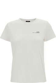 A.P.C. Tシャツ バイオコットンウーマンのフロントロゴプリント付きホワイトクルーネックTシャツ