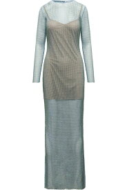 self-portrait ワンピース＆ドレス ライトブルーのテクニカルファブリックのクリスタル装飾フィッシュネットドレス 女性