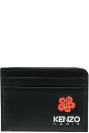 Kenzo 財布 カーフレザーマンのボケフラワーロゴ付きブラックカードホルダー
