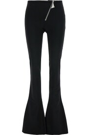 The Attico ボトムス ストレッチ ジャージーの女性の斜めのジッパーが付いた黒のフレア パンツ