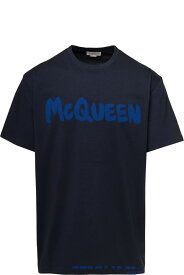 Alexander McQueen シャツ ブラック グラフィティ ロゴ クルーネック T シャツ (ジャージー マン)