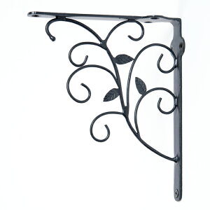 棚受け リーフ 黒 右用 大サイズアイアン ロートアイアン 玄関 外壁 おしゃれ 戸建て 家 建築 アンティーク風 海外 北欧 アメリカン デザイン 住宅 材質 ウォールアクセサリー オーナメ