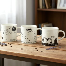 【SALE】【送料無料】猫3兄弟 蛍彫り マグカップ 猫 ネコ ねこ 白猫 黒猫 ハチワレ 三毛猫 透かし加工 ギフト 誕生日プレゼント
