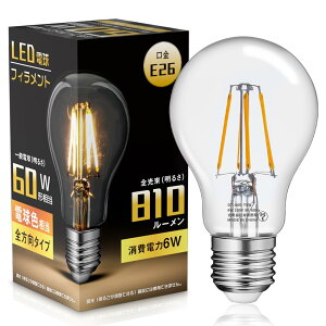 �����Ɩ� LED�d�� E26 60W�`���� �t�B�������g �N���A�^�C�v �d���F 2700K ��ʓd�� GT-A60-T6W 6W 810lm PS60 led LED�N���A�d�� �N�����[�����v �n���Q���F