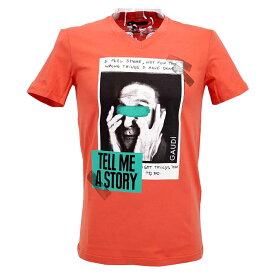 春夏 半袖Tシャツ S(44) サイズ サーモンピンク（赤橙色） ガウディ メンズ カジュアル 男性 40代 50代 60代 70代