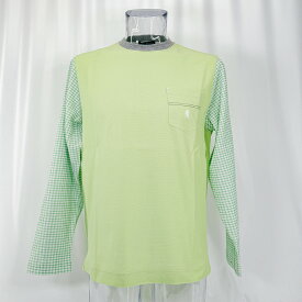 日本製 50(LL) サイズ 胸ポケット付 ハイブリッド素材 半袖Tシャツ ライトグリーン 春夏 長袖 クルーネック 有り ラウラフェリーチェ メンズ カジュアル 男性 40代 50代 60代 70代 中年