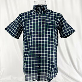 日本製 46(M) サイズ ボタンダウン 胸ポケット 差し色 グリーン シャツ-半袖 ネイビー 春夏 半袖 サルヴァトーレ・ヴィンチ メンズ カジュアル 男性 40代 50代 60代 70代 中年