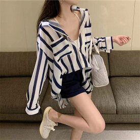 THOM WILLS 日焼け止め シャツ 2024新作 薄手 縦縞 初春トップスレディース 夏 長袖スーツ