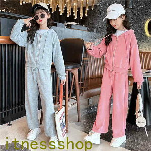 THOM WILLS 新生活 ジャージ 子供服 長袖 セットアップ キッズ 女子 2点セット 春秋 子供セットアップ ロングパンツ 上下セット Tシャツ ワイドパンツ スポーツウェア 運動着 可愛い おしゃれ 春