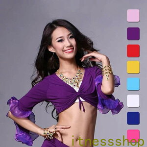 新生活 ベリーダンストップス ベリーダンス衣装 社交ダンス衣装 トップス 女性用 BELLY DANCE 練習着 単品 ダンスウェア コスプレ イベント カジュアル 伸縮性あり ステージ衣装 8色選可 イェロ