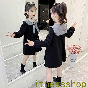 THOM WILLS 新生活 女の子 ワンピース 秋 子供服 長袖 春 秋 ジュニア服 ガールズ ドレス リボン付き 入学式 卒業式 子供 女の子 大人っぽい ジュニア キッズ フォーマル ワンピース ブラック カ