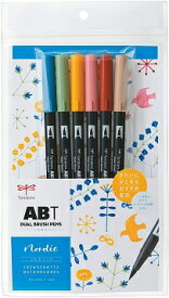トンボ鉛筆 筆ペン デュアルブラッシュペン ABT 6色セット ノルディック AB-T6CNR