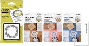 ミドリ スタンプ 浸透印 リース柄 & 付せん紙 えらべる 3種セット + ロコネコカード