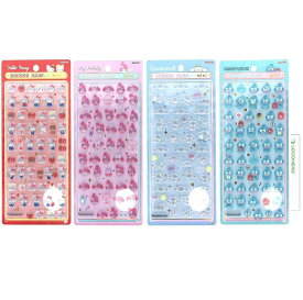 サンスター文具 ボンボンドロップシール ミニ 4種 Aセット【キティ レッド/マイメロディ/シナモロール/ハンギョドン】各1 ＋ ロコネコ試貼カード