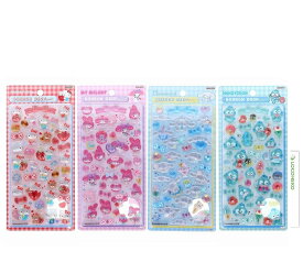 サンスター文具 ボンボンドロップシール 4種 Aセット【キティ 赤/マイメロディ/シナモロール/ハンギョドン】各1 ＋ ロコネコ試貼カード
