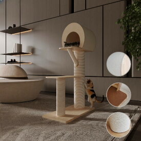 豪華強化版天然木 猫タワー キャットツリー 大型 安定感抜群 猫ベッド付き 爪とぎポスト内蔵 超頑丈 すべり止め 多段階 猫用家具