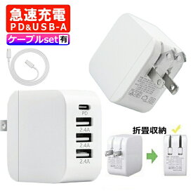 Type-C コンセント 充電アダプタ 4ポート PD30W USB-A Type-C 急速充電器 折りたたみプラグ 小型 軽量 iPhone Android Switch iPad タブレット PC対応 充電ケーブルセット PSE認証 安全設計【ネコポス】