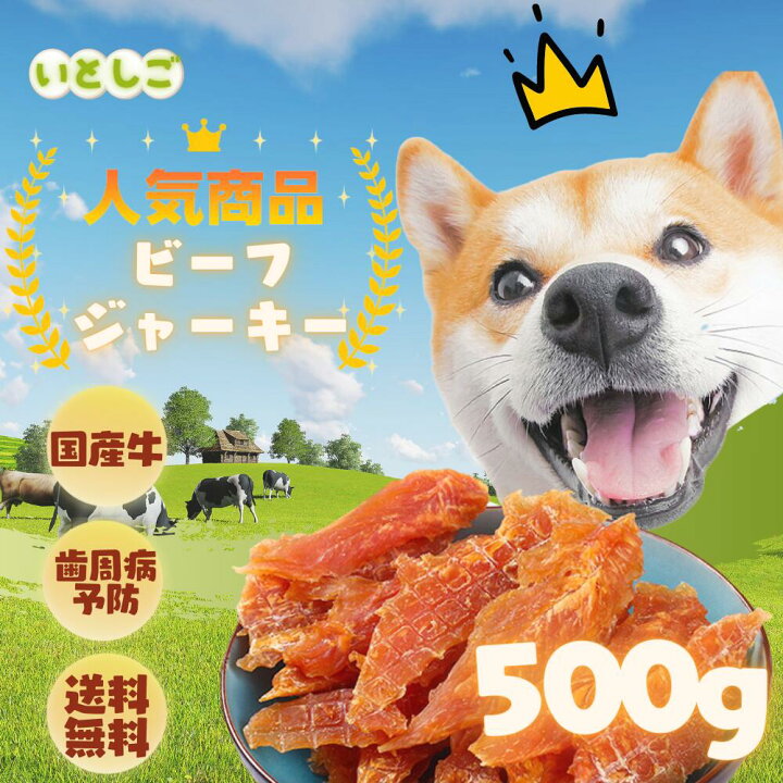 楽天市場 いとしご 100 牛肉使用 素材だけのおいしさ ワンちゃんセレクト 楽天ランキング1位獲得 送料無料 ビーフジャーキー500g 犬のおやつ 100 無添加 国産 健康 牛 アレルギー グレインフリー 硬い 噛む 歯周病防止 犬おやつ 犬オヤツ 犬用おやつ 業務用