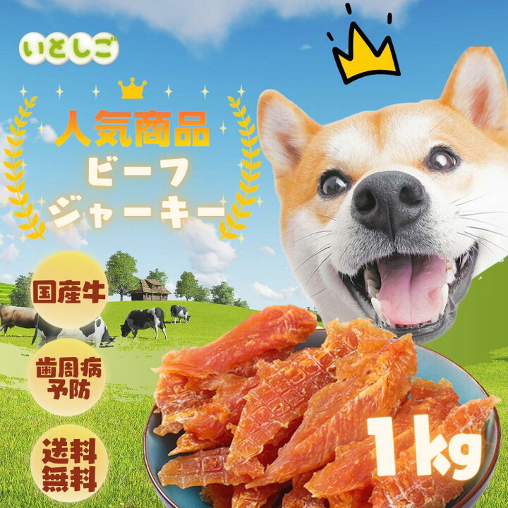 楽天市場 いとしご 100 牛肉使用 素材だけのおいしさ ワンちゃんセレクト 楽天ランキング1位獲得 送料無料 ビーフジャーキー1kg 犬のおやつ 100 無添加 国産 健康 牛 アレルギー グレインフリー 歯磨き 硬い 噛む 歯周病防止 犬おやつ 犬オヤツ 業務用 大袋