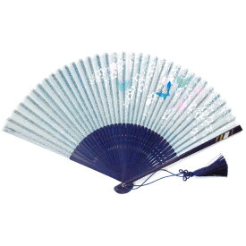 女性用京扇子 藍染貝貼骨/和紙絹/蝶々