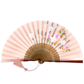 女性用京扇子 和紙絹透かし彫り マロン染 デコラ 桜 ピンク