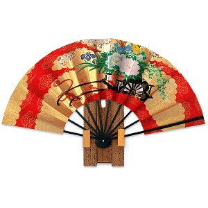 外国へのお土産飾り扇子 9寸花車/ゴマ竹台付き