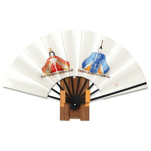 【ひな祭り/兜】飾り扇子 黒染竹両面手描き扇子/ゴマ竹台付き【両面柄】