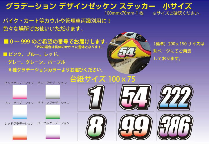 楽天市場 小サイズ グラデーション デザイン ゼッケンステッカー10cmｘ7 5cm バイク 車 装飾 シール カーステッカー デザインステッカー カー用品 カーグッズ イッツ 楽天市場店