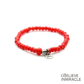 ビリーブインミラクル BELIEVEINMIRACLE 【 BZ BRACE ( レッド ) ビーズ ブレスレット 】[ 正規品 ] ガラスビーズ フリーサイズ 赤 シルバーカラー チャーム タグ ペア プレゼント ユニセックス メンズ レディース 人気 ブランド おしゃれ