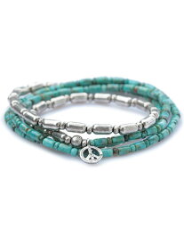 SunKu サンク 39 【 Silver & Turquoise Long Necklace w Peace / [ SK-085 ] 】[ 正規品 ] シルバー ターコイズ ロングネックレス ピースマーク 4連ラップブレスレット ペンダント グリーン 緑 銀 天然石 宝石 メンズ レディース 【 送料無料 】