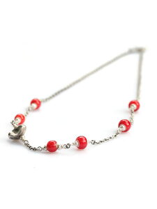 SunKu サンク 39 【 Antique Beads Chain & Beads Necklace / [ Sk-026-Red ] 】[ 正規品 ] アンティークビーズ チェーン ビーズネックレス ペンダント シルバー ホワイトハーツ レッド 赤 銀 天然石 宝石 メンズ 