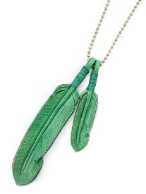 ROOSTERKING & CO. ルースターキング&カンパニー 【 Leather Feather necklace (Green) レザーフェザーネックレス グリーン 】[ 正規品 ] ペンダント ディアスキン インディアン ゴールド ボールチェーン 鹿革 真鍮 メンズ レディース 【 送料無料 】