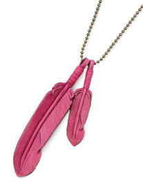 ROOSTERKING & CO. ルースターキング&カンパニー 【 Leather Feather necklace (Pink) レザーフェザーネックレス ピンク 】[ 正規品 ] ペンダント ディアスキン インディアン ゴールド ボールチェーン ブラス 紐 真鍮 メンズ レディース 【 送料無料 】